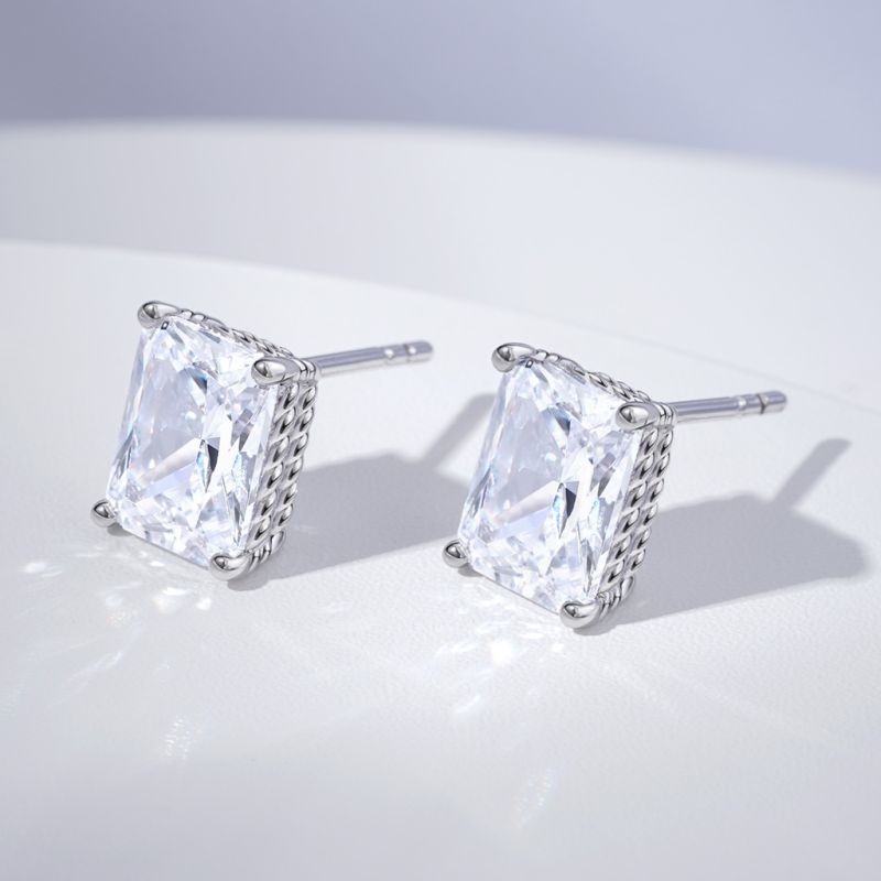 Radiant Cut Twisted Rope Studs Earrings