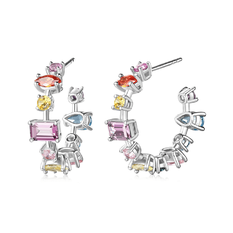 Mixed Cuts & Multicolored Hoop Earrings