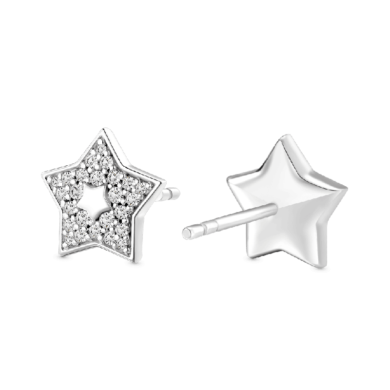 White Topaz Pave Star Stud Earrings