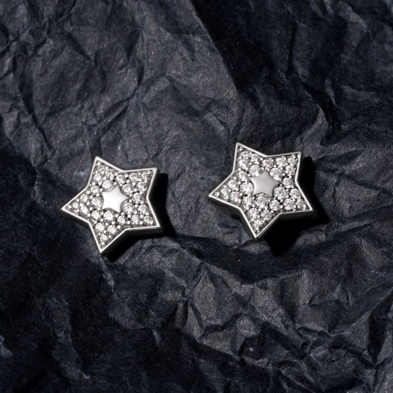 White Topaz Pave Star Stud Earrings