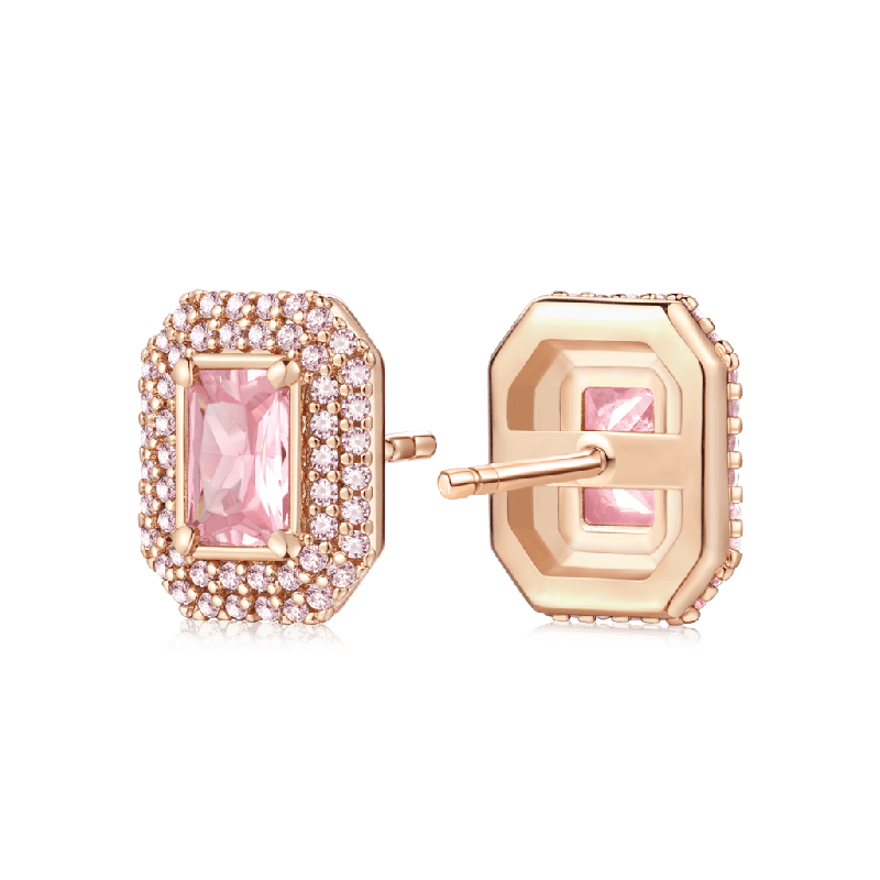 Pink Rose Gold Square Stud Earrings