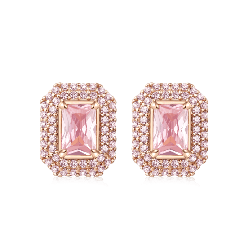 Pink Rose Gold Square Stud Earrings