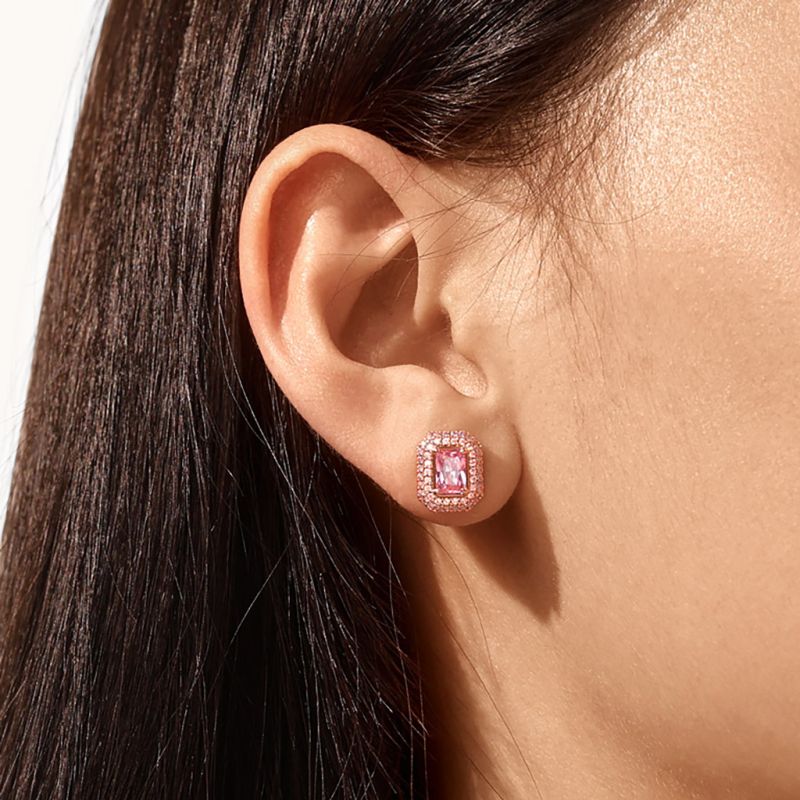 Pink Rose Gold Square Stud Earrings