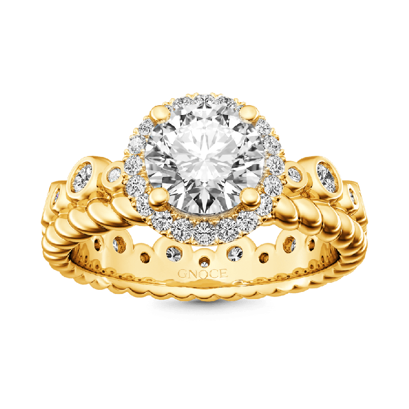 Round Cut Halo Crown Engagement Ring