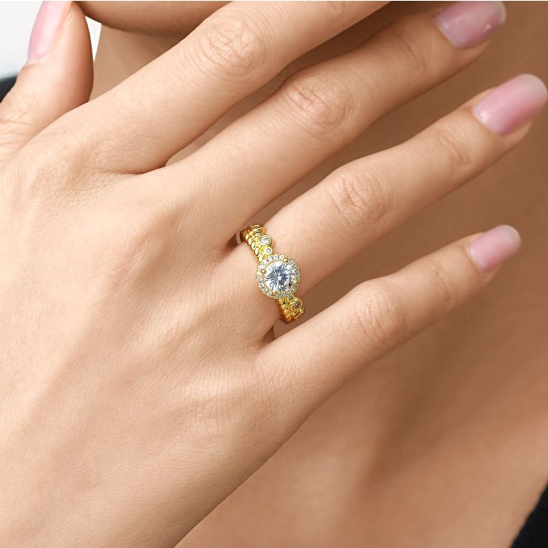 Round Cut Halo Crown Engagement Ring