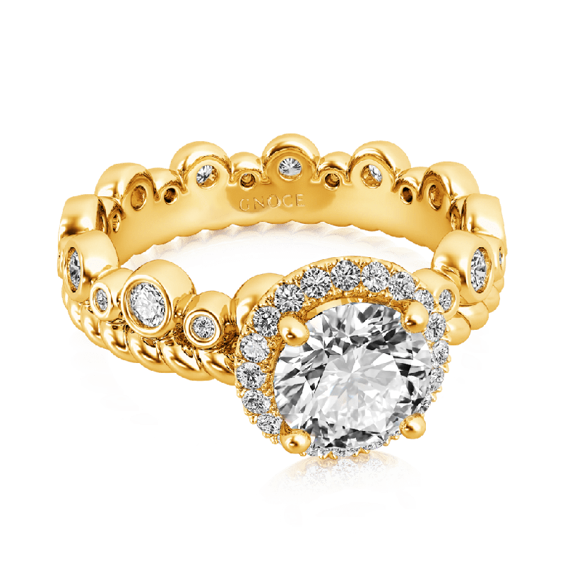 Round Cut Halo Crown Engagement Ring