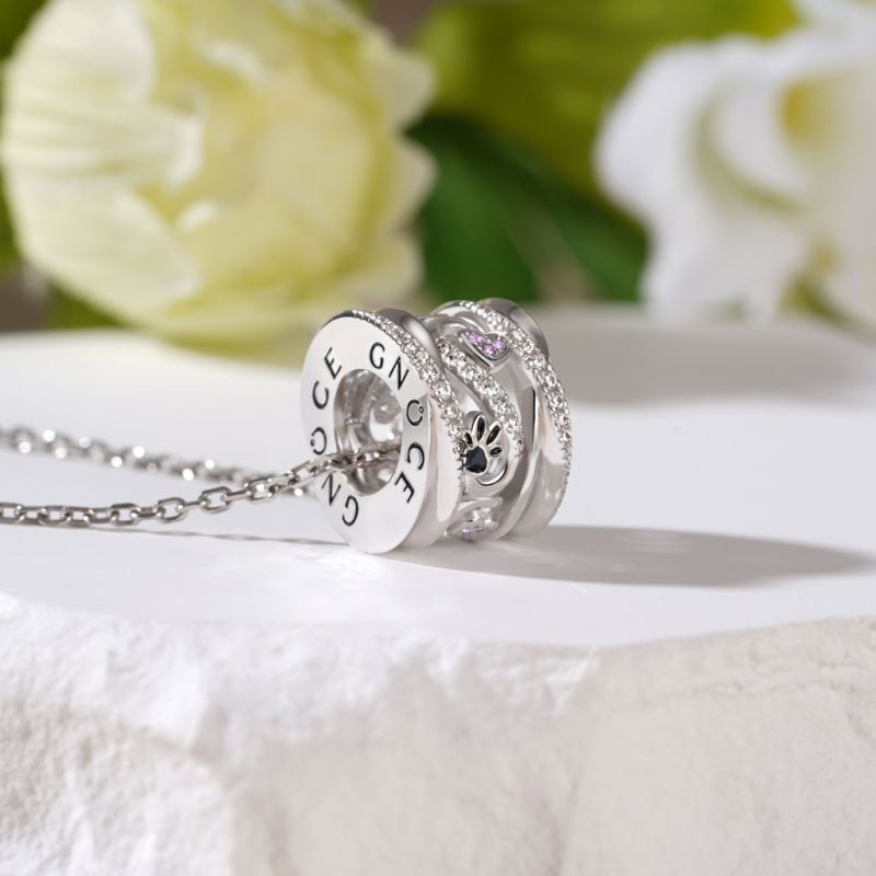 Paws & Love Heart Twisted Drum Necklace