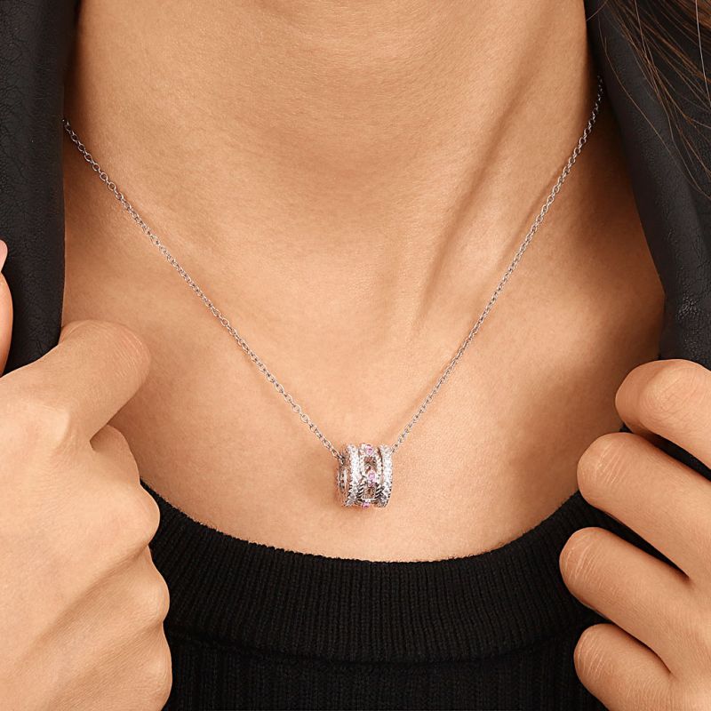 Paving Link Drum Necklace