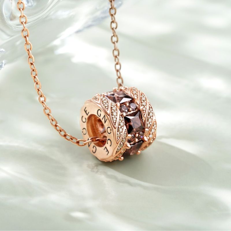 Brown Gems Paved Drum Necklace