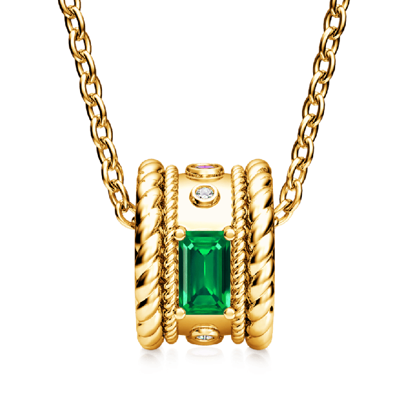Radiant Cut Emerald Drum Necklace