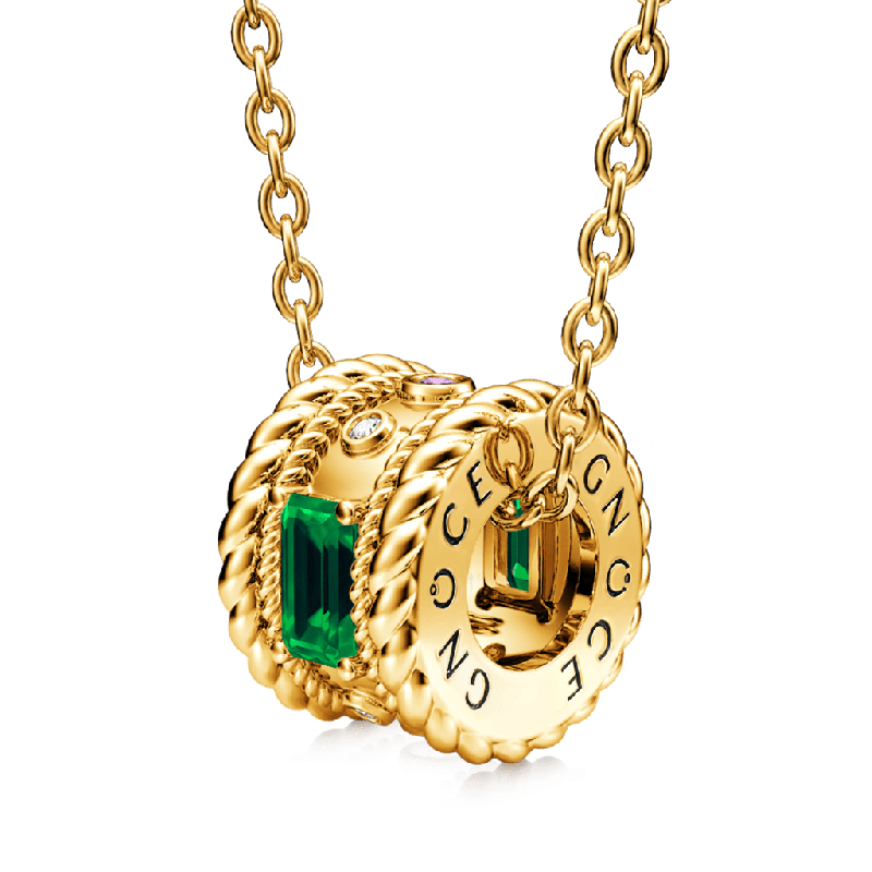 Radiant Cut Emerald Drum Necklace