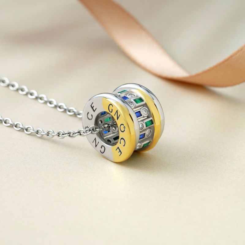 Alternating Blue & Green Emerald Cut Drum Necklace