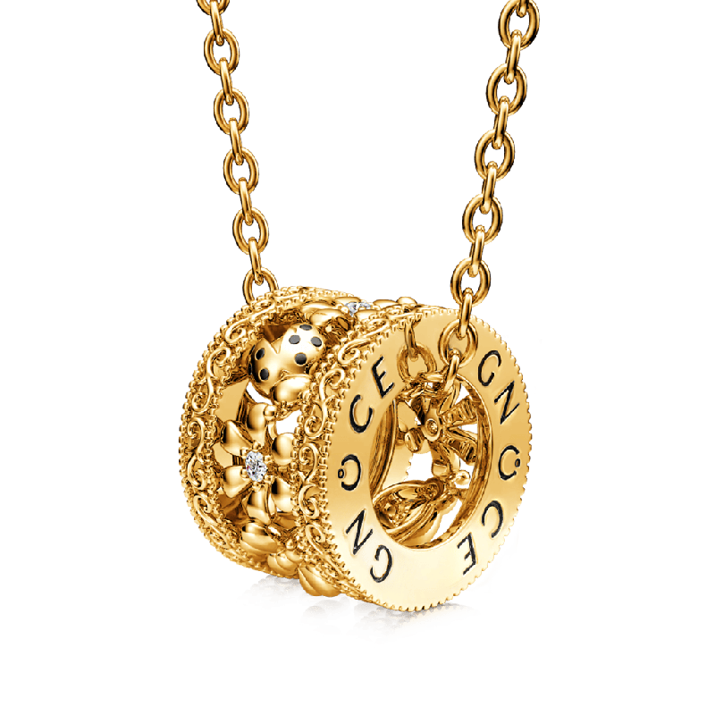 Ladybug on Flower Drum Necklace