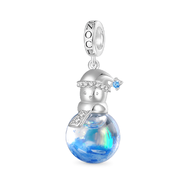 Blue Glitter Quicksand Snowman Pendant
