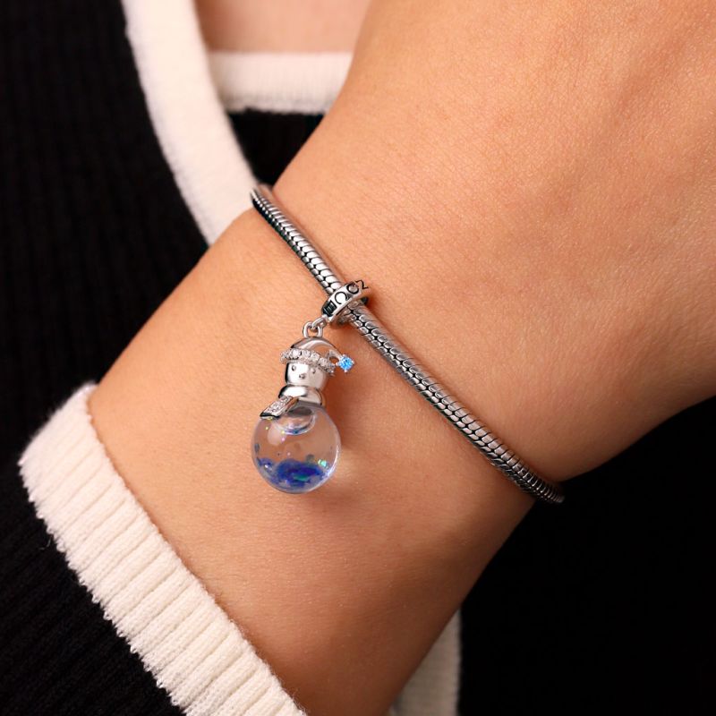 Blue Glitter Quicksand Snowman Pendant