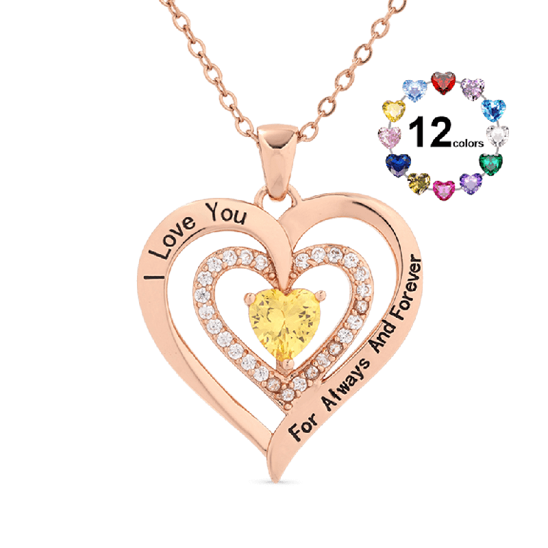 I Love You Heart Birthstone Necklace