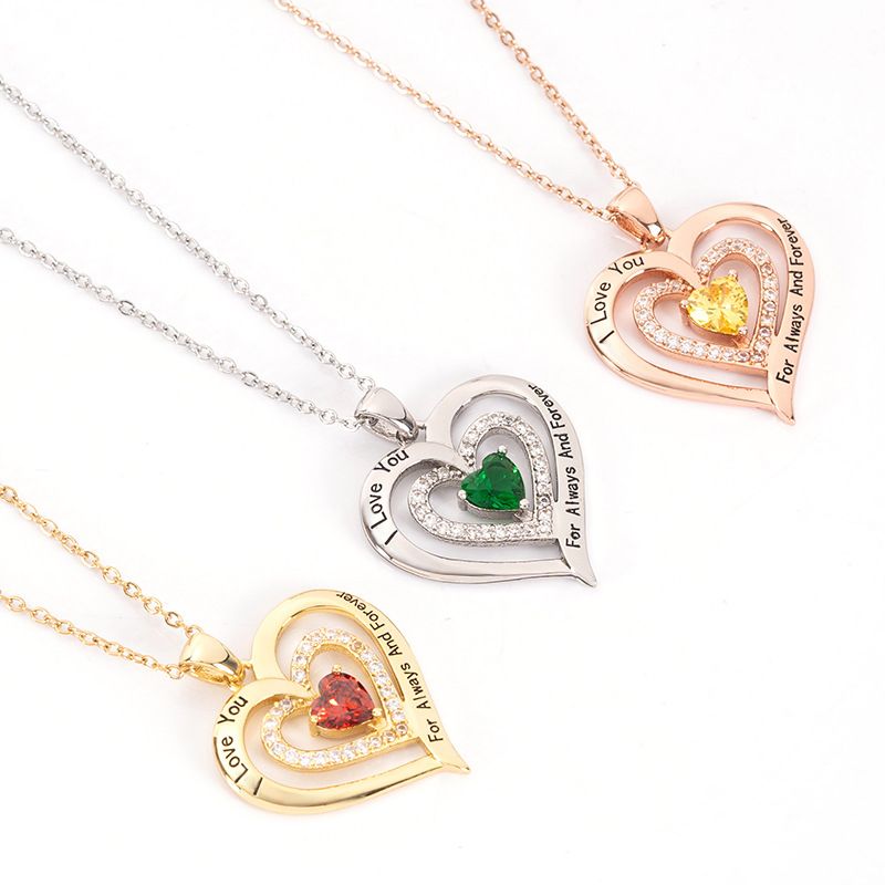 I Love You Heart Birthstone Necklace