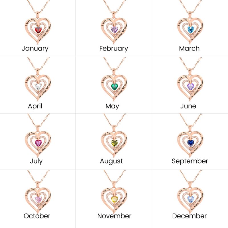 I Love You Heart Birthstone Necklace