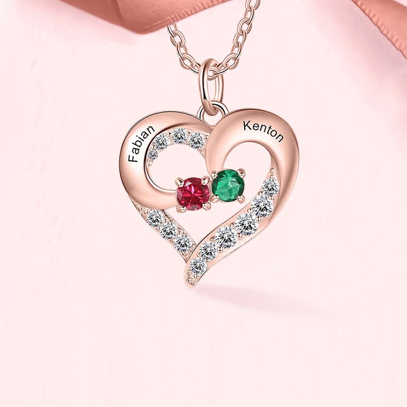 Diamonds Heart Necklace with Birthstones