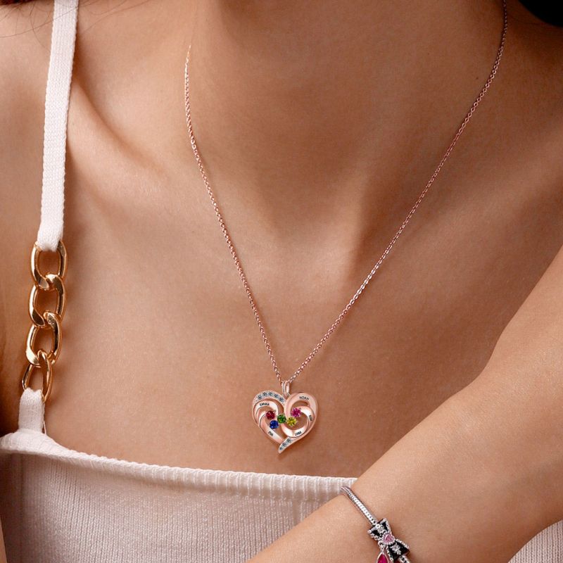 Diamonds Heart Necklace with Birthstones