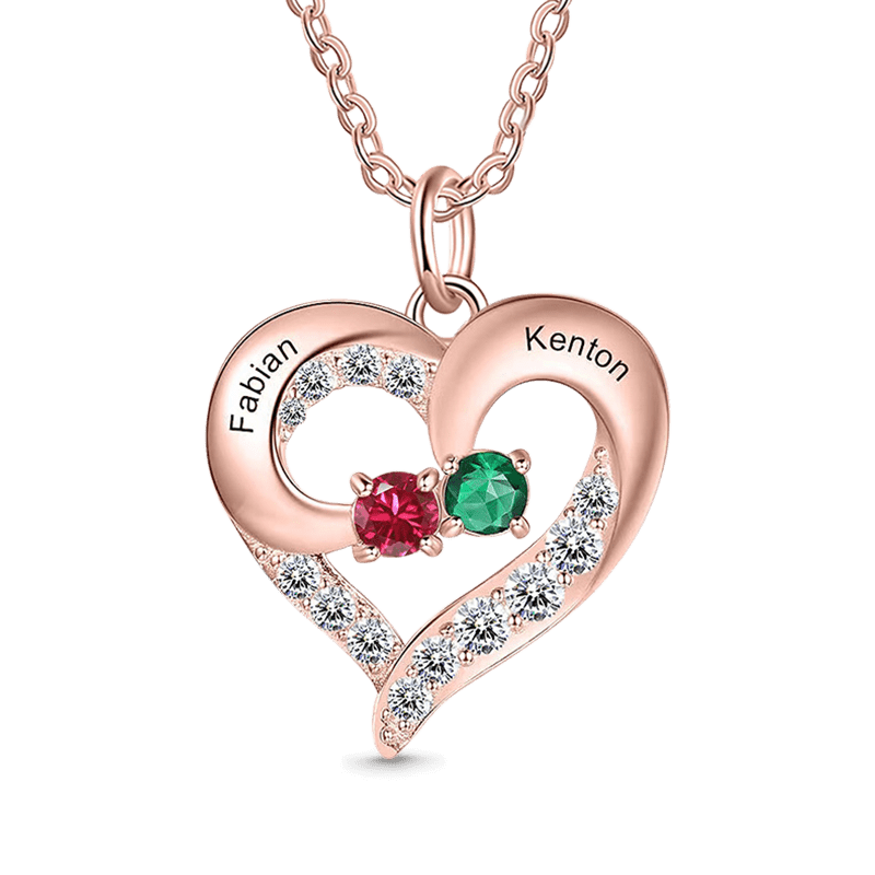 Diamonds Heart Necklace with Birthstones