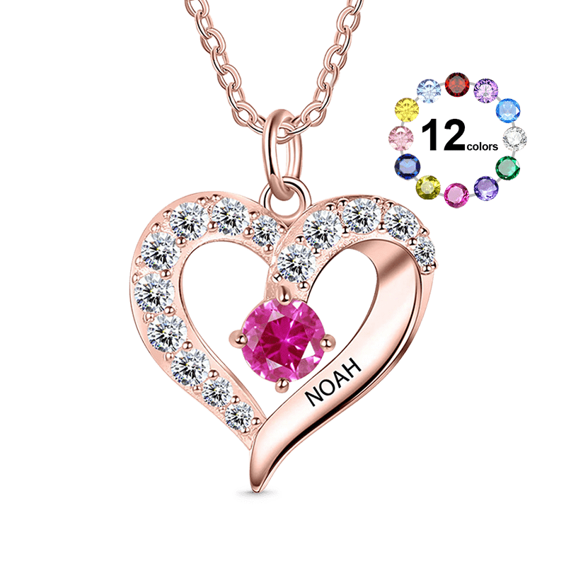 Diamonds Heart Necklace with Birthstones