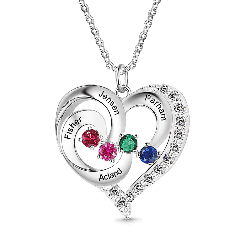 Diamonds Heart Necklace with Birthstones