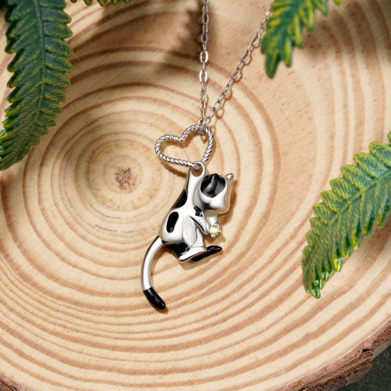 Cow Cat Heart Necklace