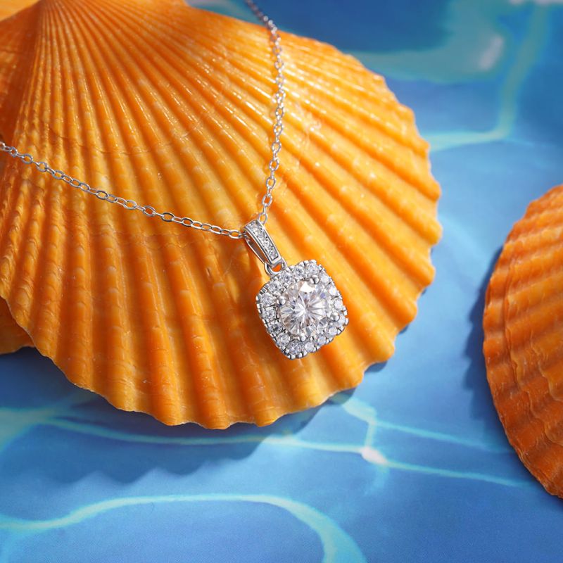 Cushion Halo VVS Moissanite Necklace