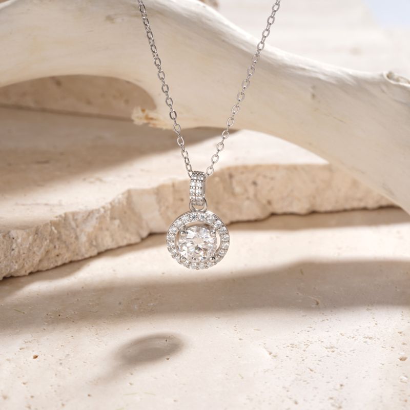 Round Cut Rubover VVS Moissanite Necklace