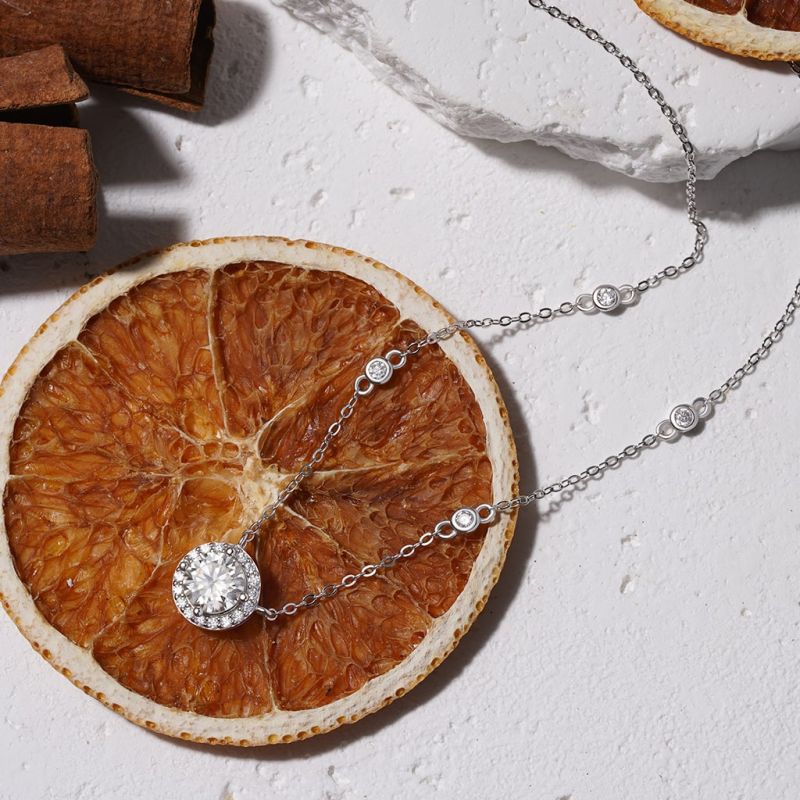 Round Moissanite Frame Station Necklace