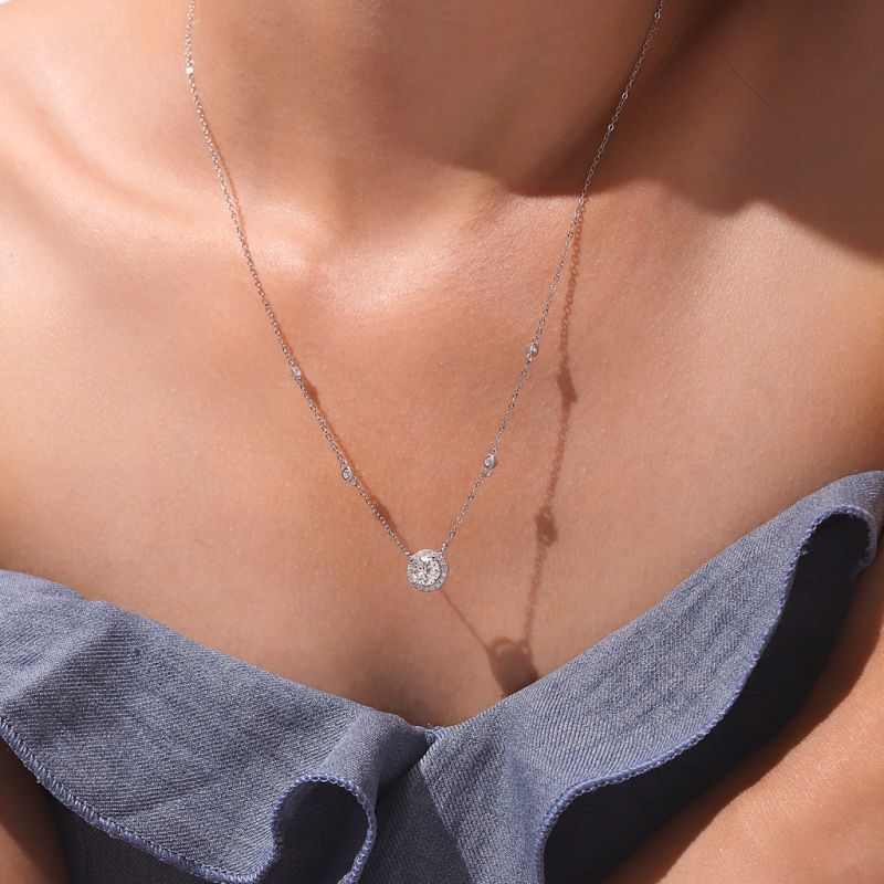Round Moissanite Frame Station Necklace