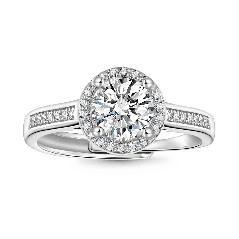 Shiny Round Halo VVS Moissanite Ring