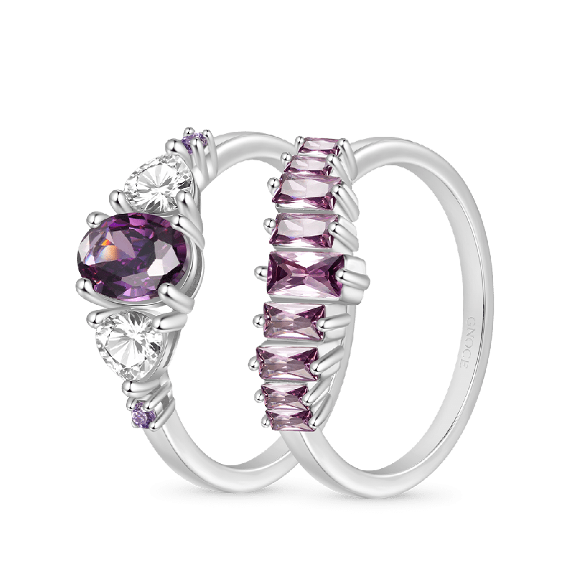 Egg-cut Fuchsia Rectangle Ring Set