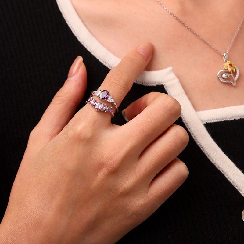 Egg-cut Fuchsia Rectangle Ring Set