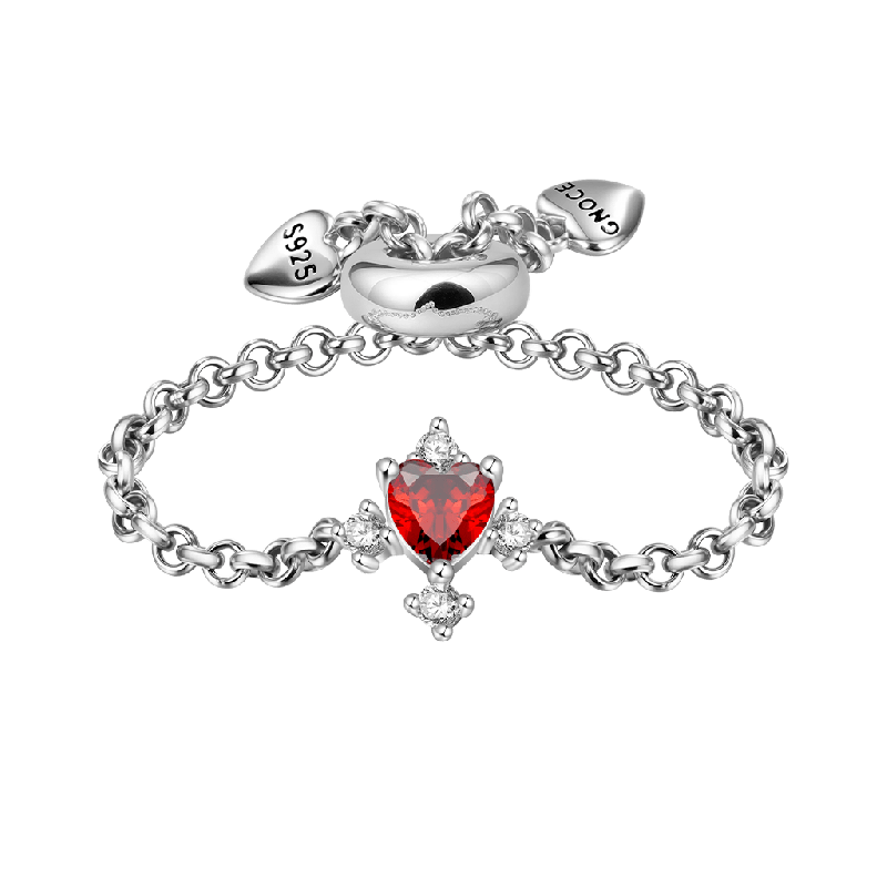 Heart Birthstone Adjustable Chain Ring