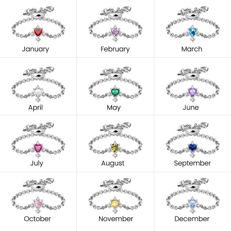 Heart Birthstone Adjustable Chain Ring