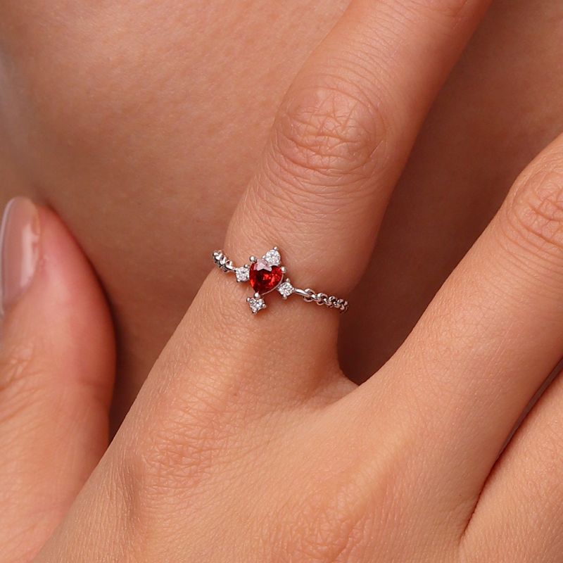 Heart Birthstone Adjustable Chain Ring
