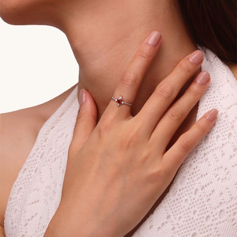 Heart Birthstone Adjustable Chain Ring