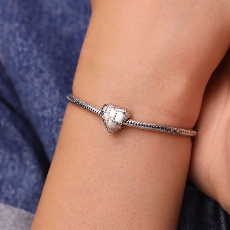 Metallic Silver Texture Heart Charm