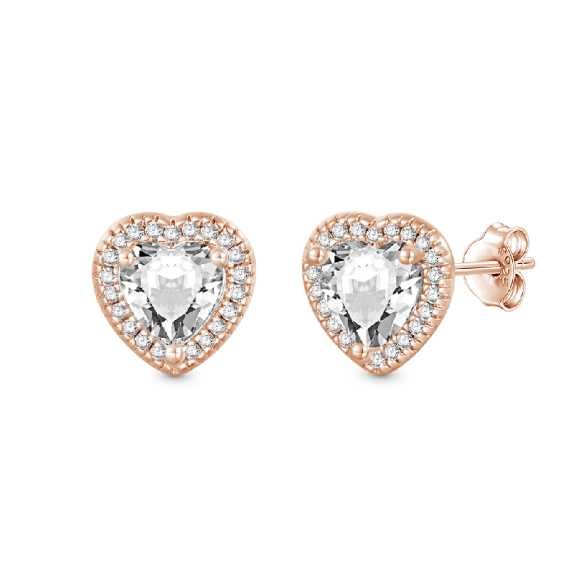 Brilliant Heart Diamond Halo Stud Earrings