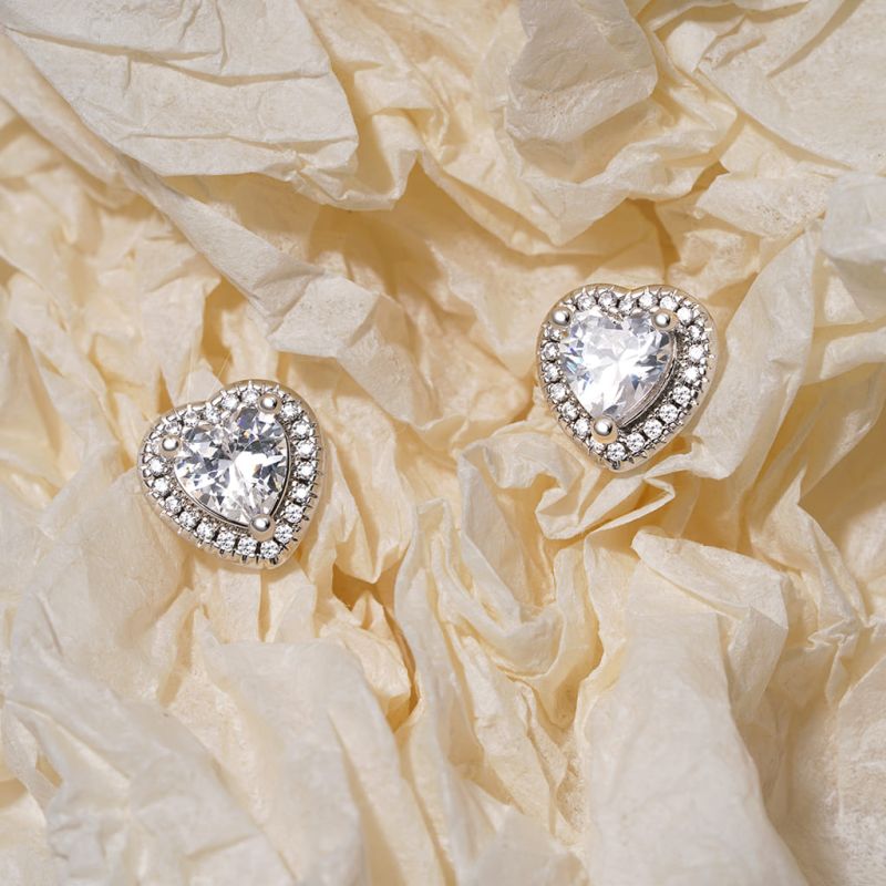 Brilliant Heart Diamond Halo Stud Earrings