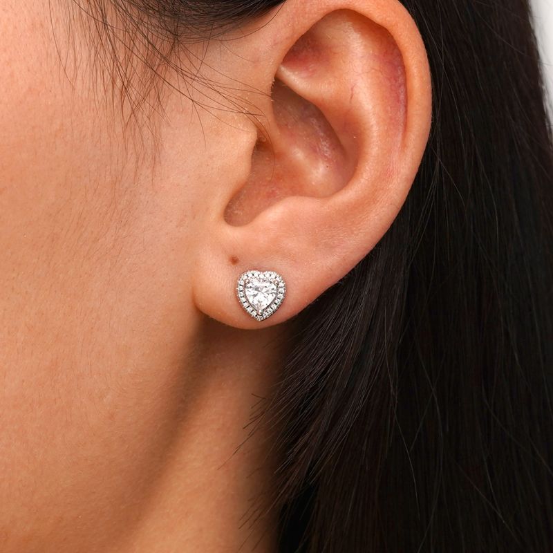 Brilliant Heart Diamond Halo Stud Earrings