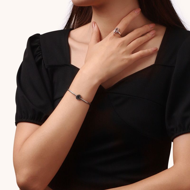 Black Hair Quartz Inlaid Engravable Charm