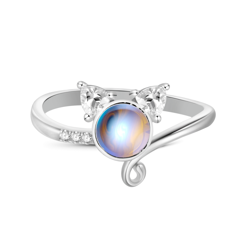 Cat Moonstone Band Ring