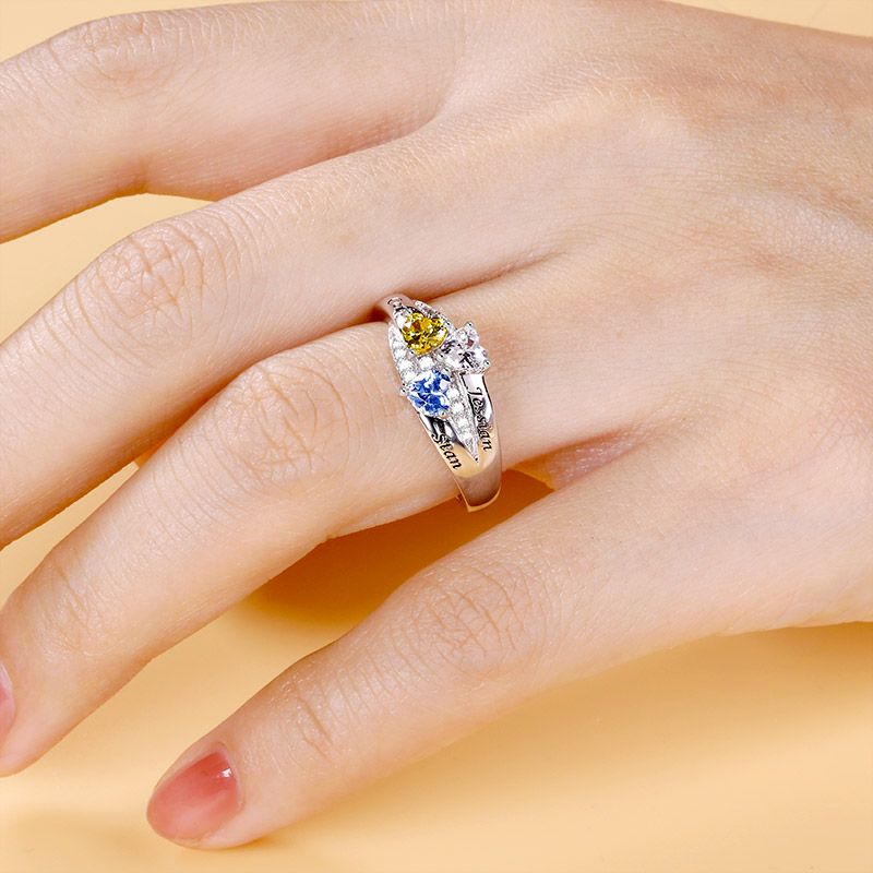 Heart Cluster Engraved Ring