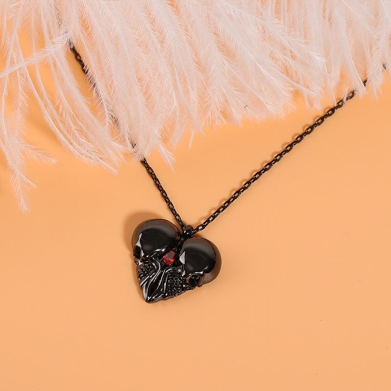 Heart Shaped Double Skull Necklace