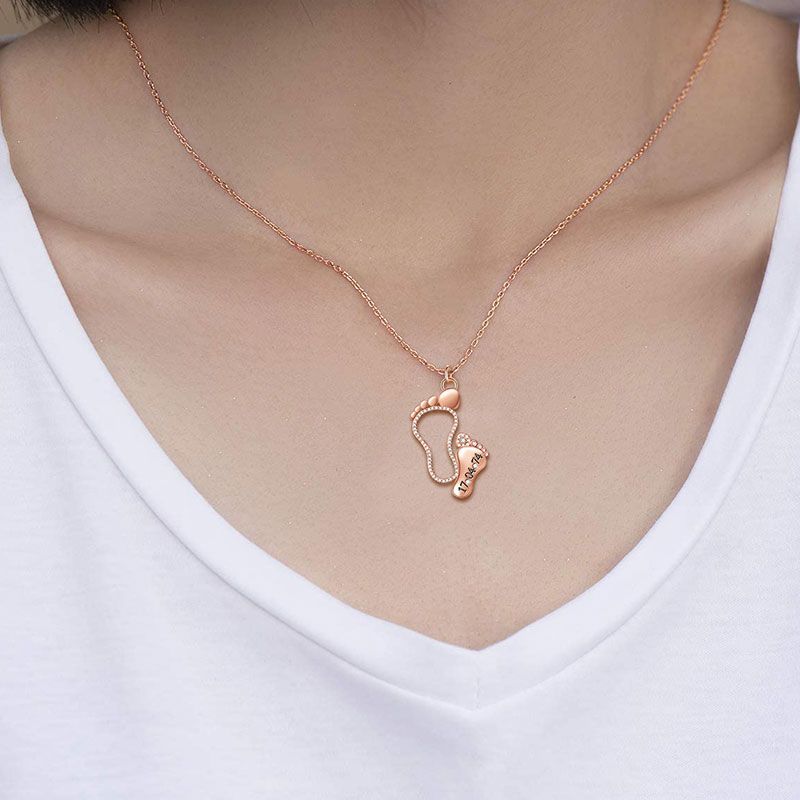 Custom Date Baby Feet Necklace