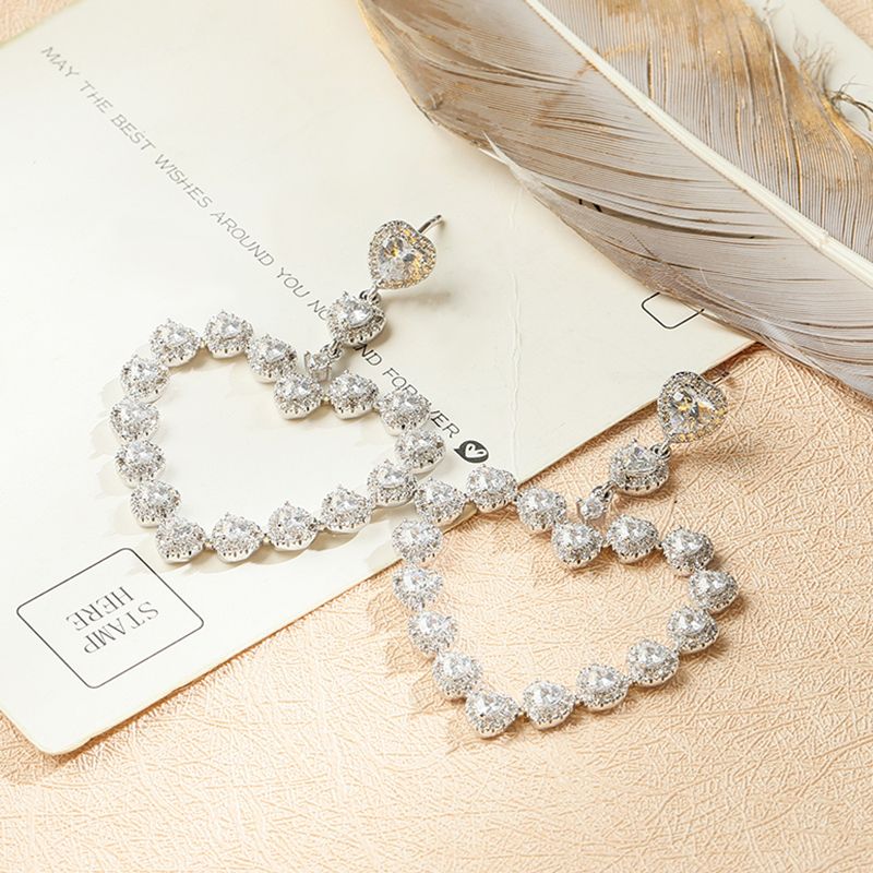 Heart Diamond Dangle Earrings