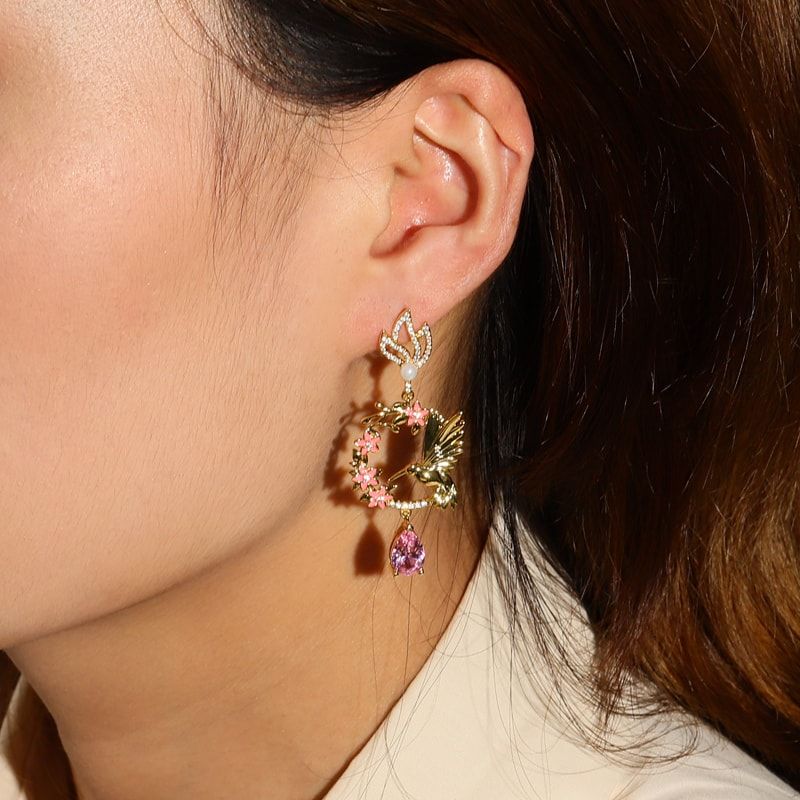 Hummingbird Flower Earrings